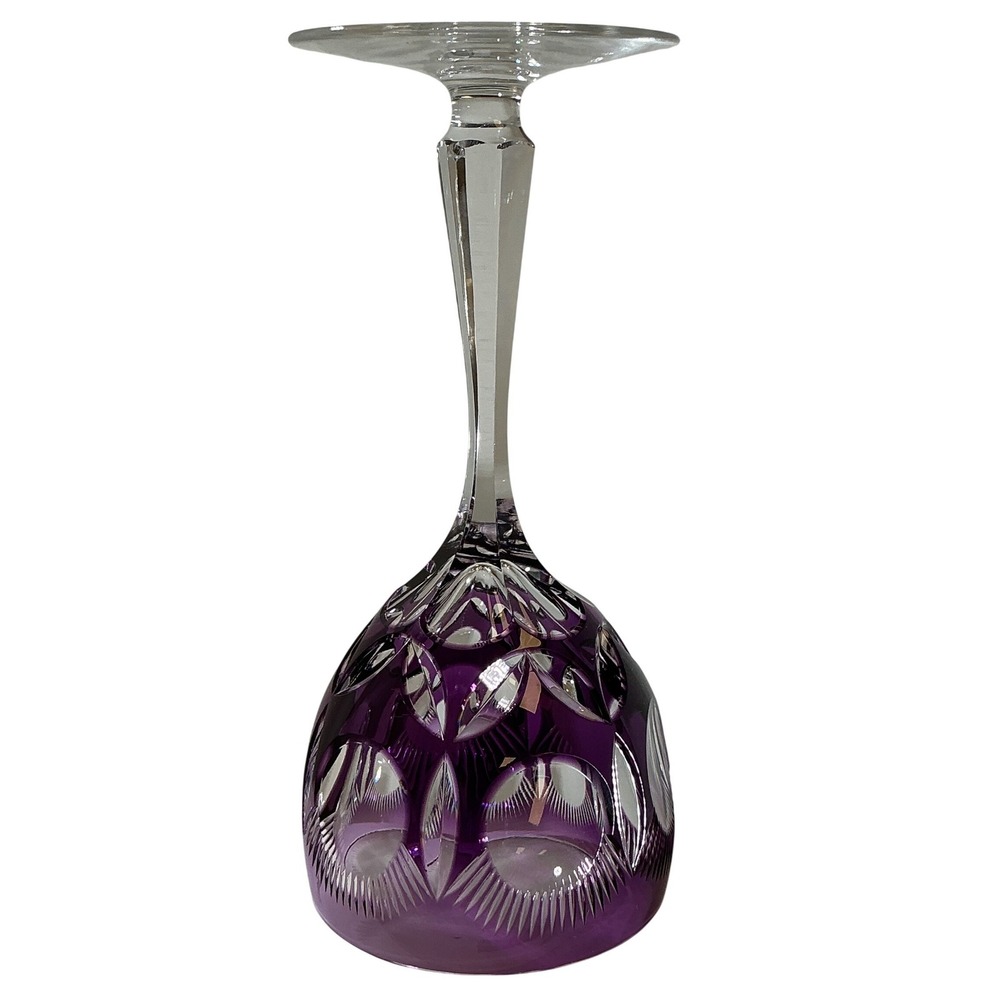 Vintage BOHO Amethyst Purple Cut to Clear Crystal Wine Goblet Faceted Stem 8.25" - Picture 8 of 11
